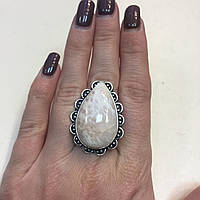 Сколецит кольцо капля с натуральным сколецитом в серебре размер 16,5 Индия
