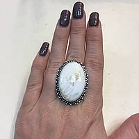 Сколецит кольцо овал с натуральным сколецитом в серебре размер 18,5-19 Индия