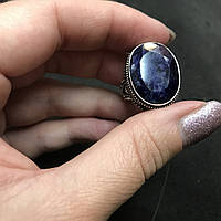 Сапфир 18 р кольцо овал с натуральным камнем сапфир в серебре кольцо с сапфиром размер Индия