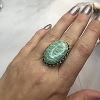 Амазонит овальное кольцо с амазонитом в серебре. Природный амазонит 17,5 размер Индия