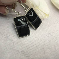 Чорний онікс сережки з оніксом красиві сережки з каменем чорний онікс в сріблі Індія