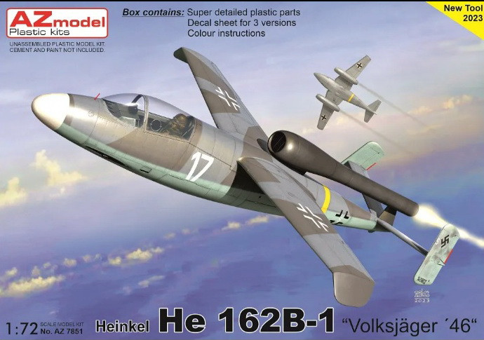 Пластикова модель 1/72 AZ model 7851 німецький реактивний винищувач Heinkel He 162B-1 "Volksjäger 46"