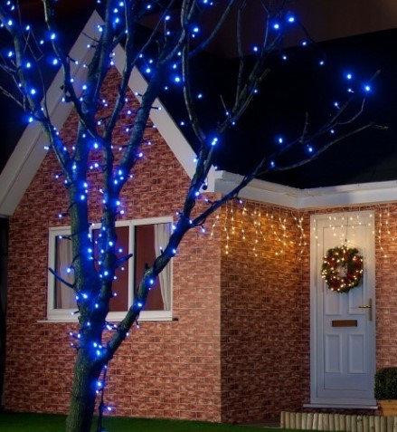 Вулична гірлянда Нитка 40 м, колір — синій 800 LED, зелений дріт