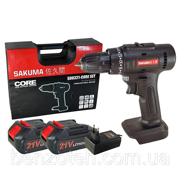 Шуруповерт акумуляторний Sakuma SD 0321-CORE SET (безщітковий, АКБ 2 шт. 21 В/2 Ач та зарядне), фото 1