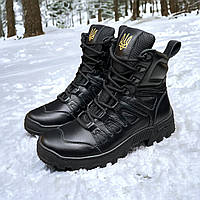 Мужские тактические берцы зимние на меху чёрные, военные ботинки с гербом зима, армейская обувь на зиму.