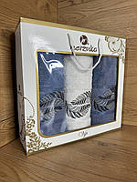 Подарочный набор полотенец 3 шт (Турция) Набор махровых полотенец для мужчин Мужской подарочный набор