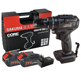 Шуруповерт акумуляторний Sakuma SD0621-CORE SET (безщітковий, АКБ 2 шт 21 В/2 Ач та зарядне)