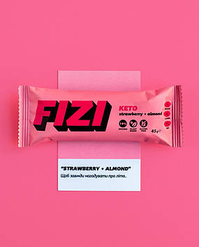 Протеїновий батончик без цукру Keto Strawberry+Almond 45 г. Fizi