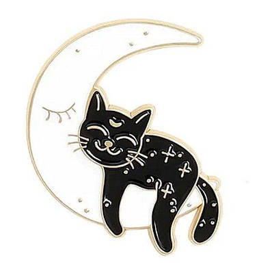 Кіт спить на місяці. Булавка.брош.Котики.Милі котики.Емаль-значки.Модний аксесуар. Піни на одяг.
