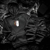 Мужской зимний спортивный костюм Nike черный тёплый с рисунком, Стильный черный костюм Найк трехнитка на trek