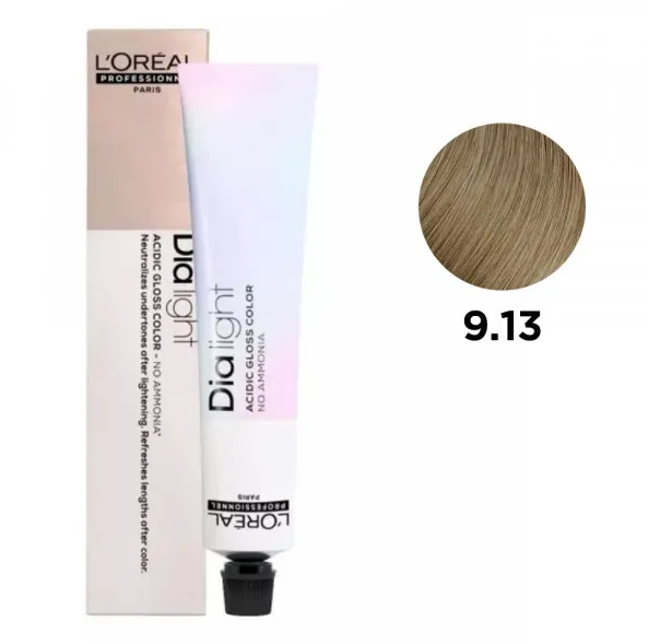 Гель-фарба без аміаку L&apos;Oreal Professionnel DIA Light №9.13 Дуже світлий блондин бежевий 50 мл