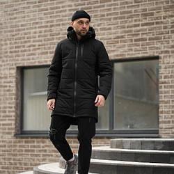 Чоловіча куртка демісезонна Intruder подовжена парка чорна з капюшоном