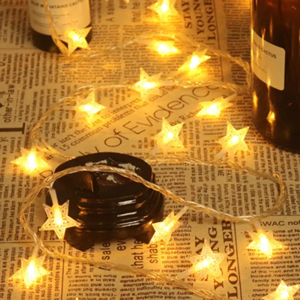 Світлодіодна гірлянда "Зірочки" новорічна, Теплий білий, 6 м, 40 ламп, на батарейках