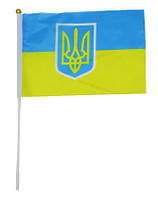 Прапор України з Тризубцем 14*21см, 30см паличка 12 шт. у уп. (1015)
