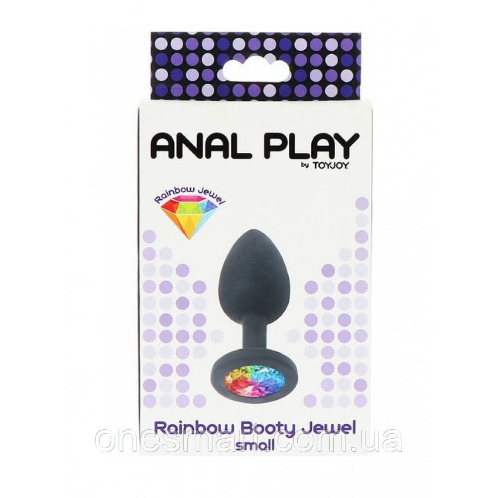 Анальна пробка силіконова чорна з райдужним каменем "Rainbow Booty Jewel Small" Toy Joy