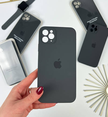 Силиконовый чехол с квадратными бортами на iPhone 11 Pro Max Dark grey ...