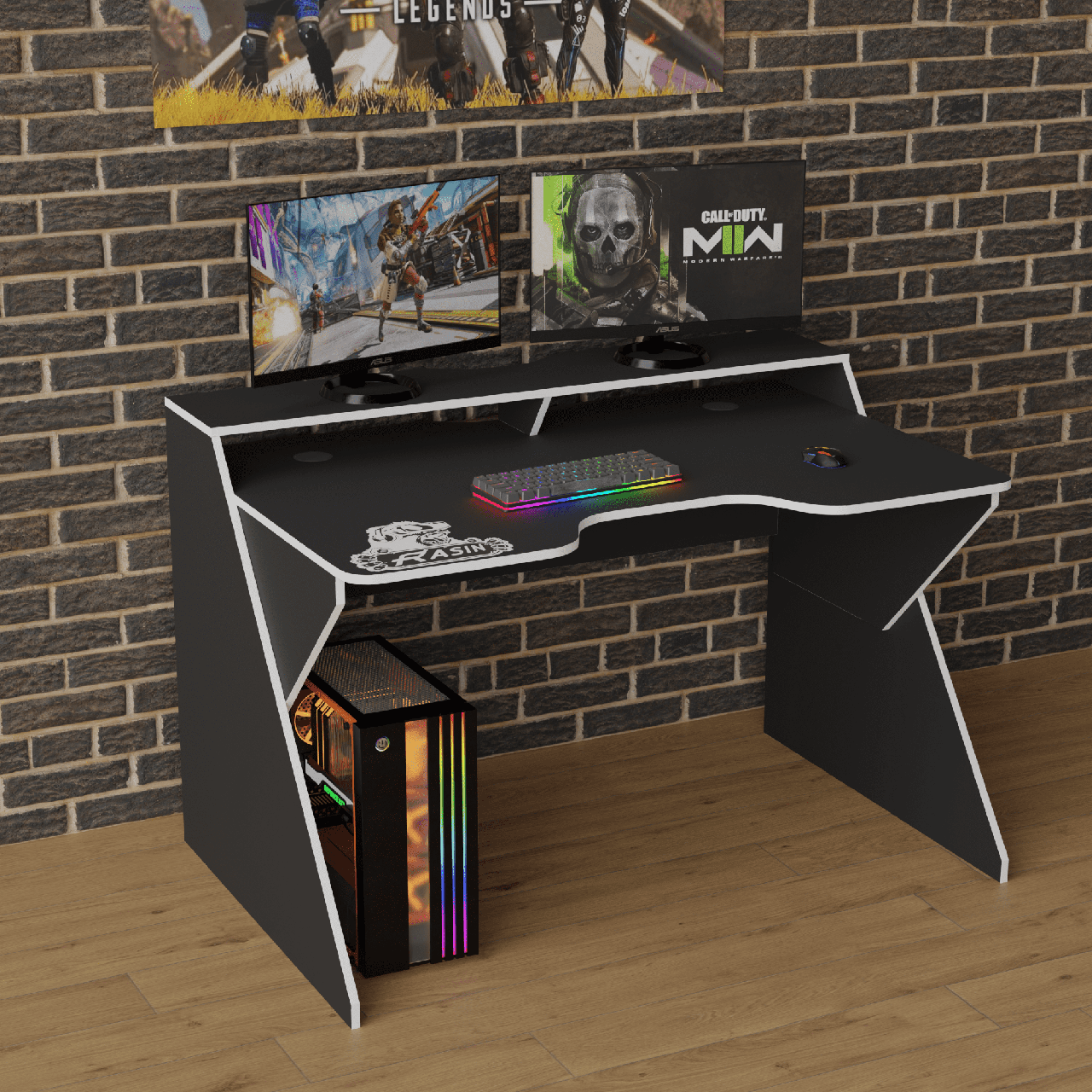 Геймерський стіл "Rasin RS-9" 130х85х75 см. Чорний/Біла кромка, фото 1