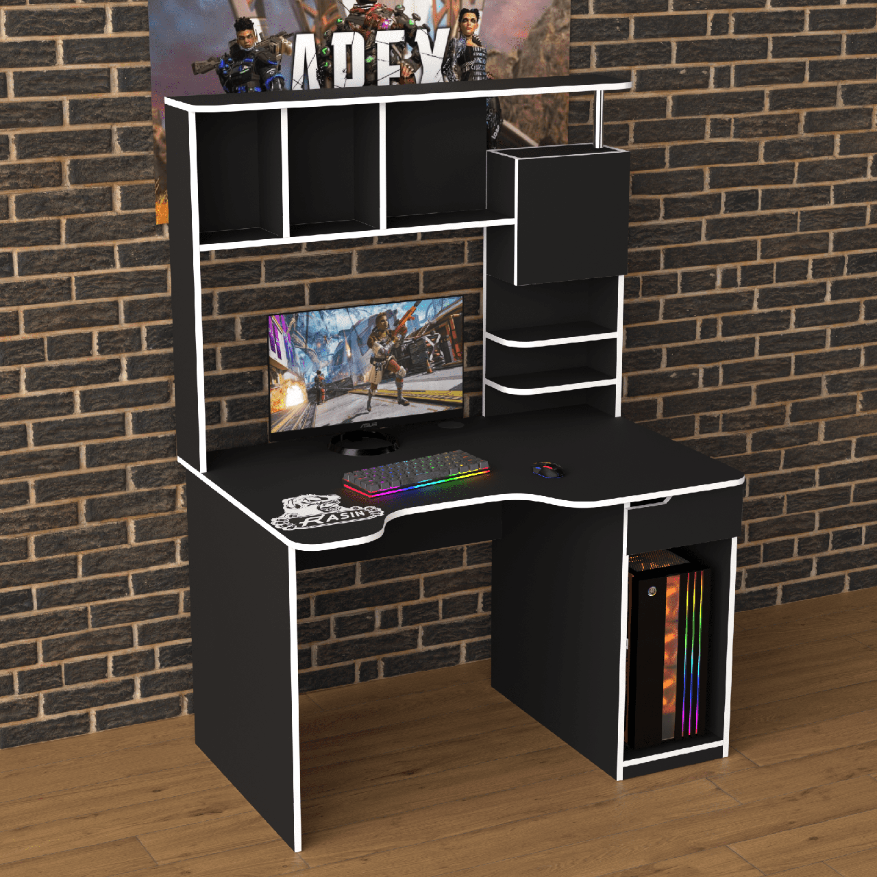 Геймерський стіл "Rasin RS-12" 120х80х75 см. Чорний/Біла кромка, фото 1