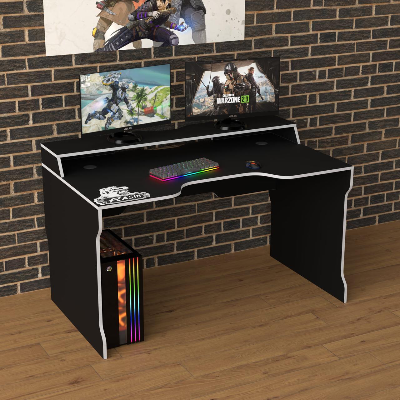 Геймерський стіл "Rasin RS-22" 120х80х75 см. Чорний/Біла кромка, фото 1