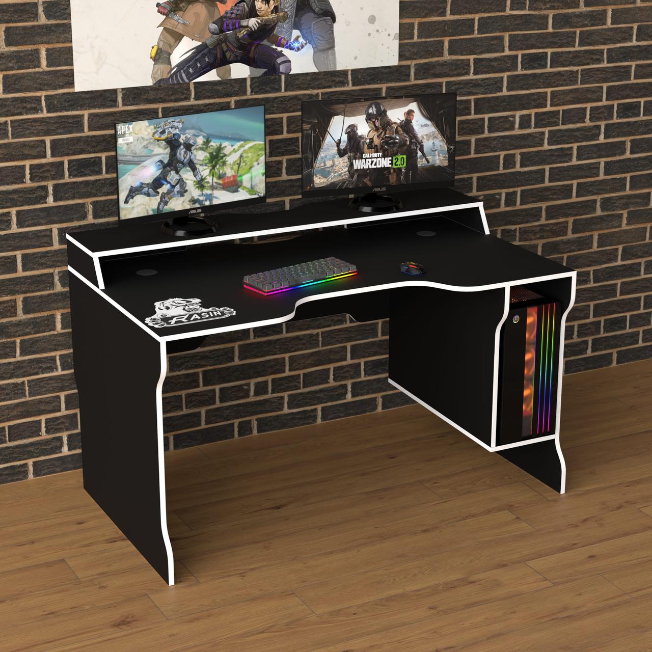 Геймерський стіл "Rasin RS-23" 120х80х75 см. Чорний/Біла кромка, фото 1