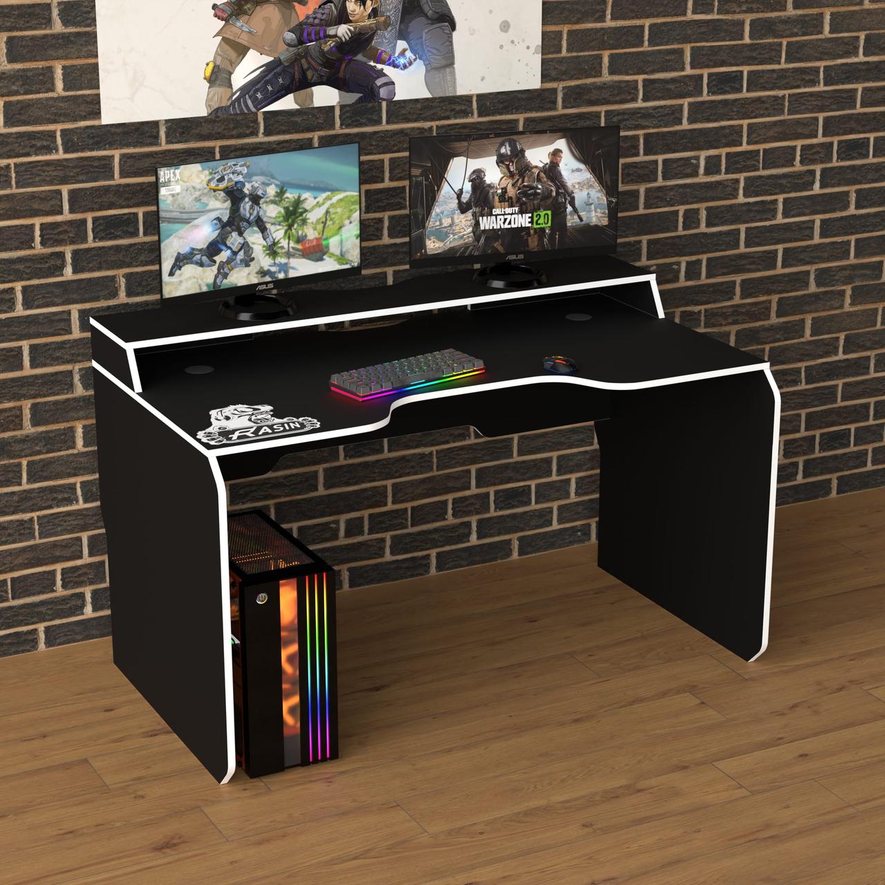 Геймерський стіл "Rasin RS-24" 120х80х75 см. Чорний/Біла кромка, фото 1