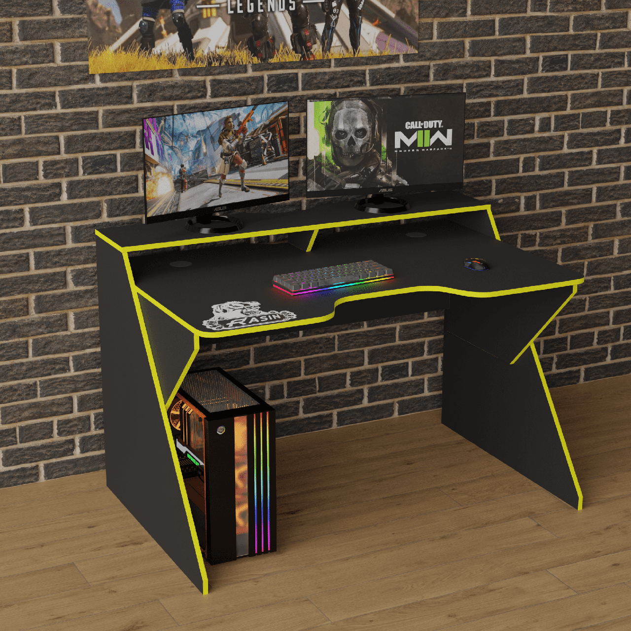 Геймерський стіл "Rasin RS-9" 130х85х75 см. Чорний/Жовтий край, фото 1