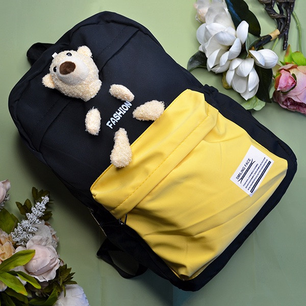 Рюкзак шкільний для дівчинки та хлопчика Hoz Bear Fashion 29 х 42 х 18 см Чорний з жовтим (SK001663) (bbx)