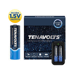 Комплект акумулятор літієвий TENAVOLTS AA 1850 mAh 1.5V 2 шт./пач. із зарядним пристроєм