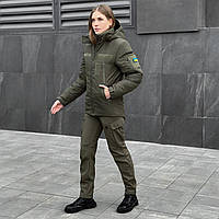 Костюм тактический женский Softshell до -20 С Куртка женская зимняя Брюки Софтшелл теплый хаки Форма ЗСУ