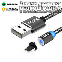 Магнітний Micro USB кабель Topk для iPhone X 8 7 6 5S SE ios Чорний