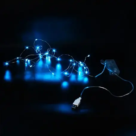 Xmas гірлянд 30 Led 3M (Copper) на мідному дроті (Крапля роси) B BLUE від батарейок+USB Синій YU227, фото 1