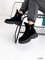 Женские ботинки замшевые черные зимние на платформе 36