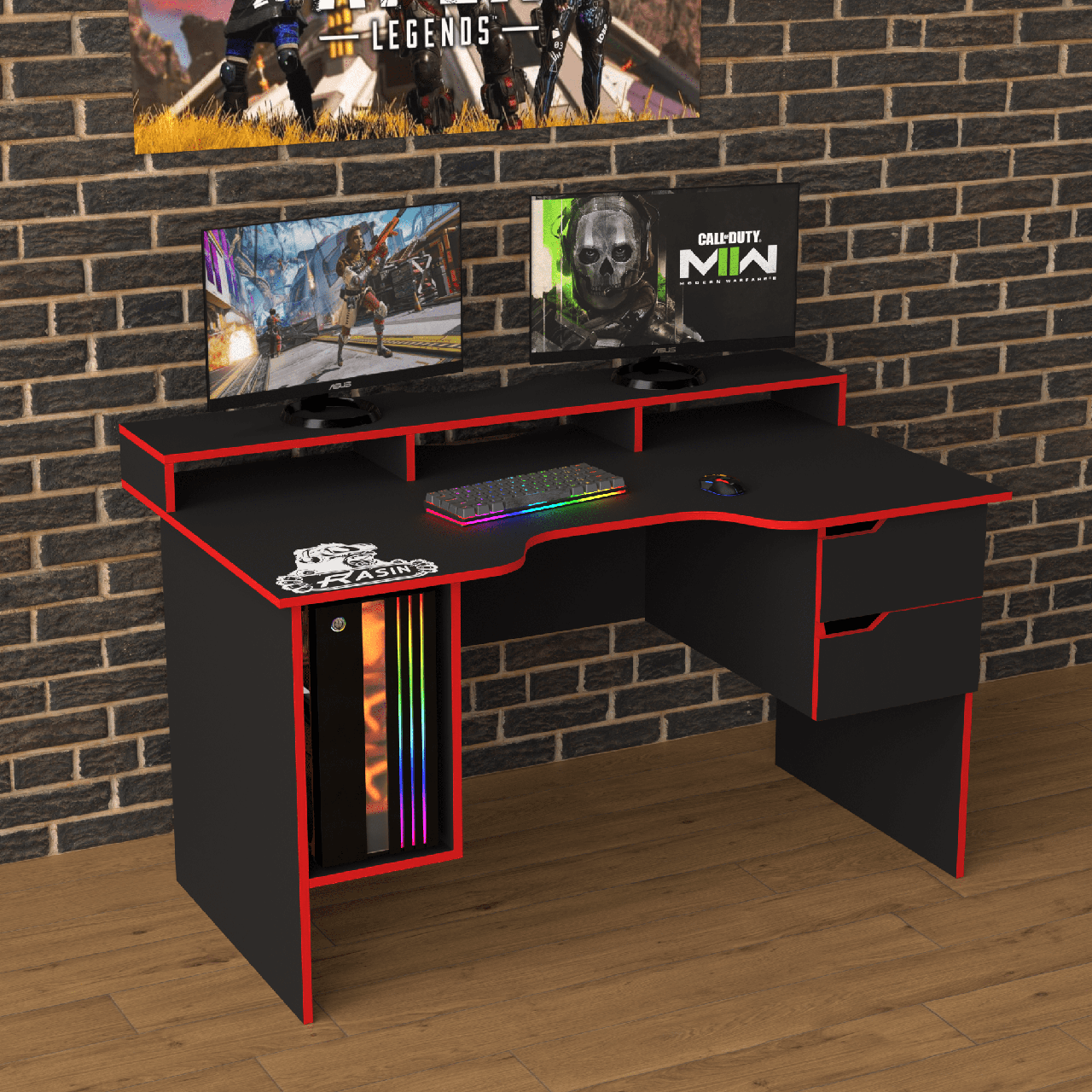 Геймерський стіл "Rasin RS-10" 140х80х75 см. Чорний/Червона кромка, фото 1