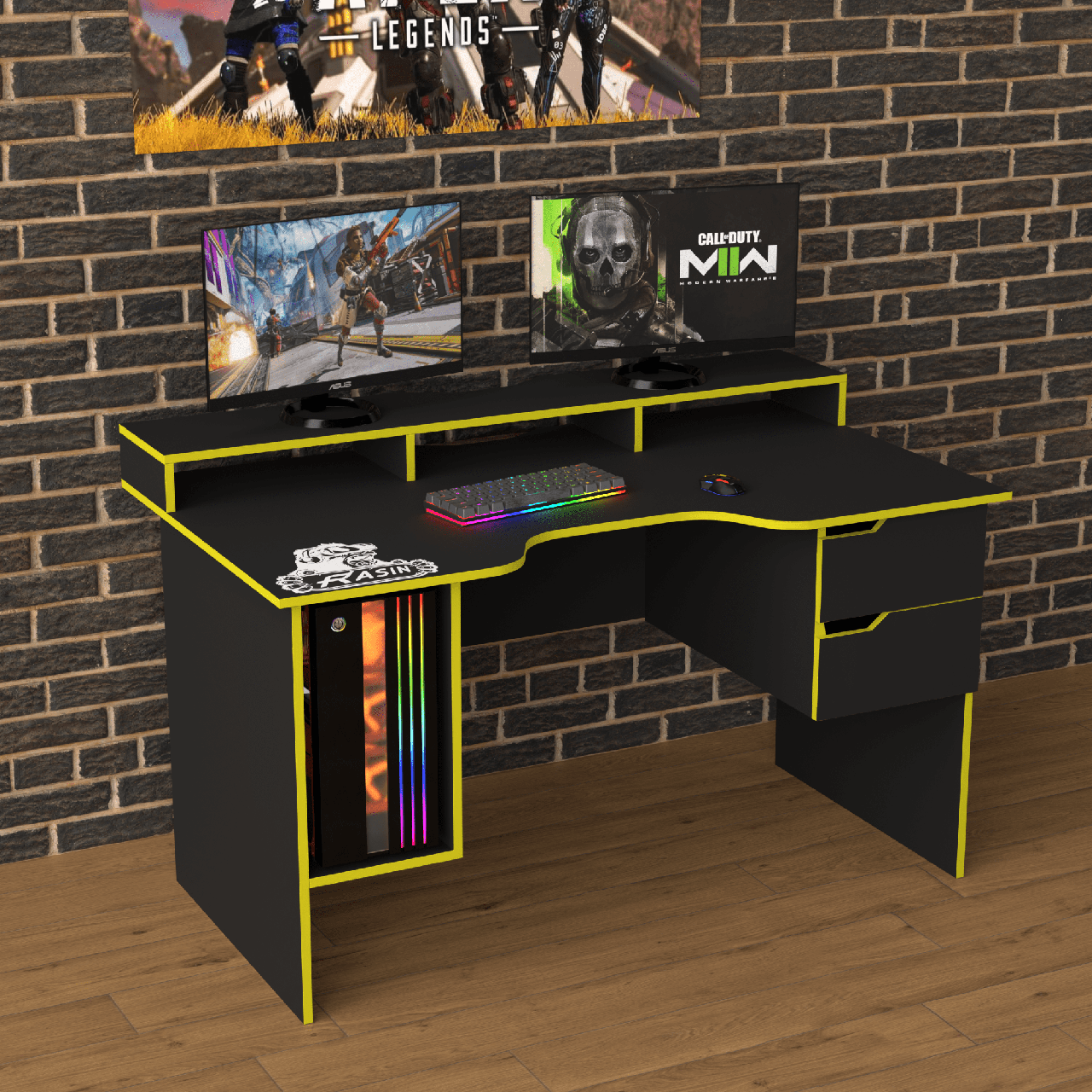 Геймерський стіл "Rasin RS-10" 140х80х75 см. Чорний/Жовтий край, фото 1