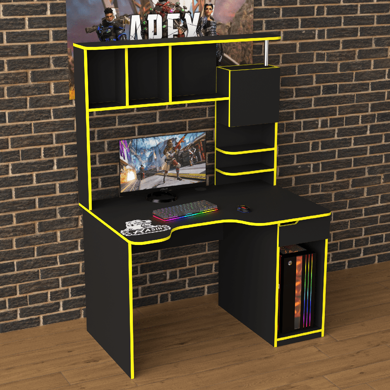 Геймерський стіл "Rasin RS-12" 120х80х75 см. Чорний/Жовтий край, фото 1