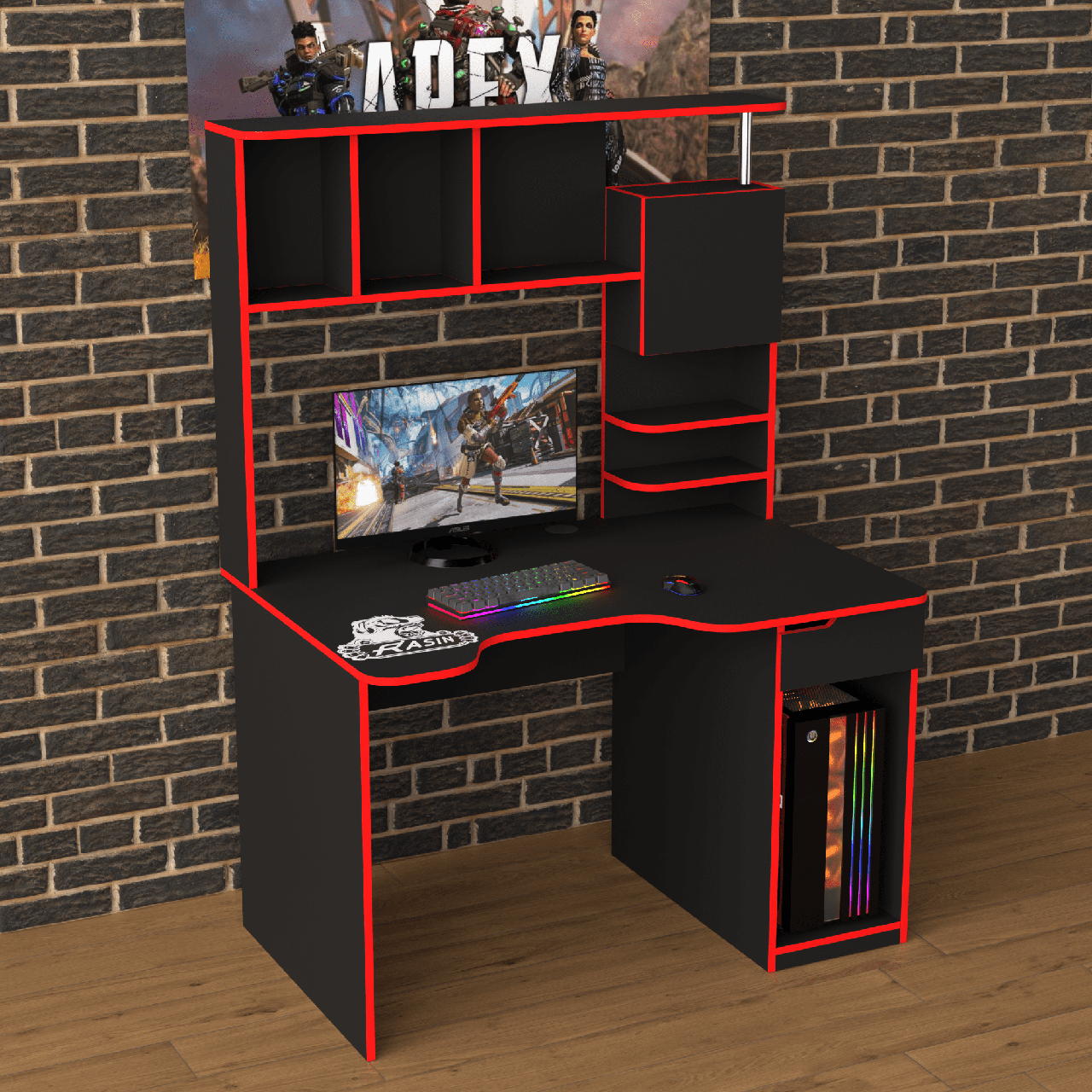 Геймерський стіл "Rasin RS-12" 120х80х75 см. Чорний/Червона кромка, фото 1