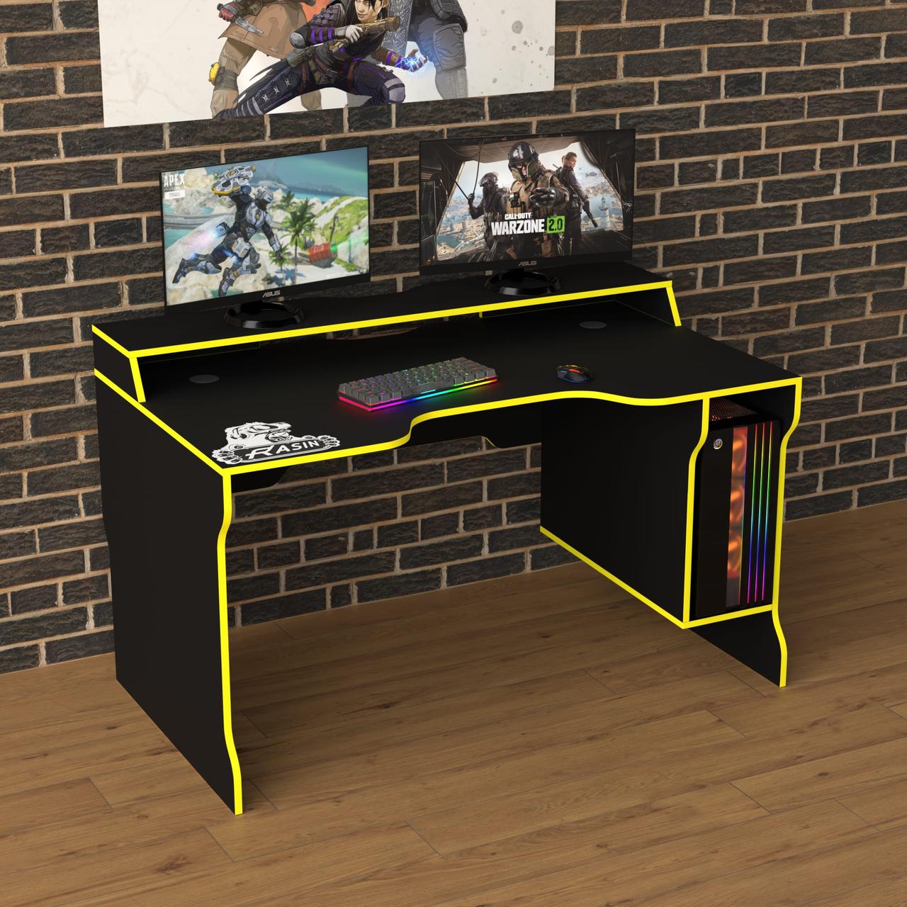 Геймерський стіл "Rasin RS-23" 120х80х75 см. Чорний/Жовтий край, фото 1