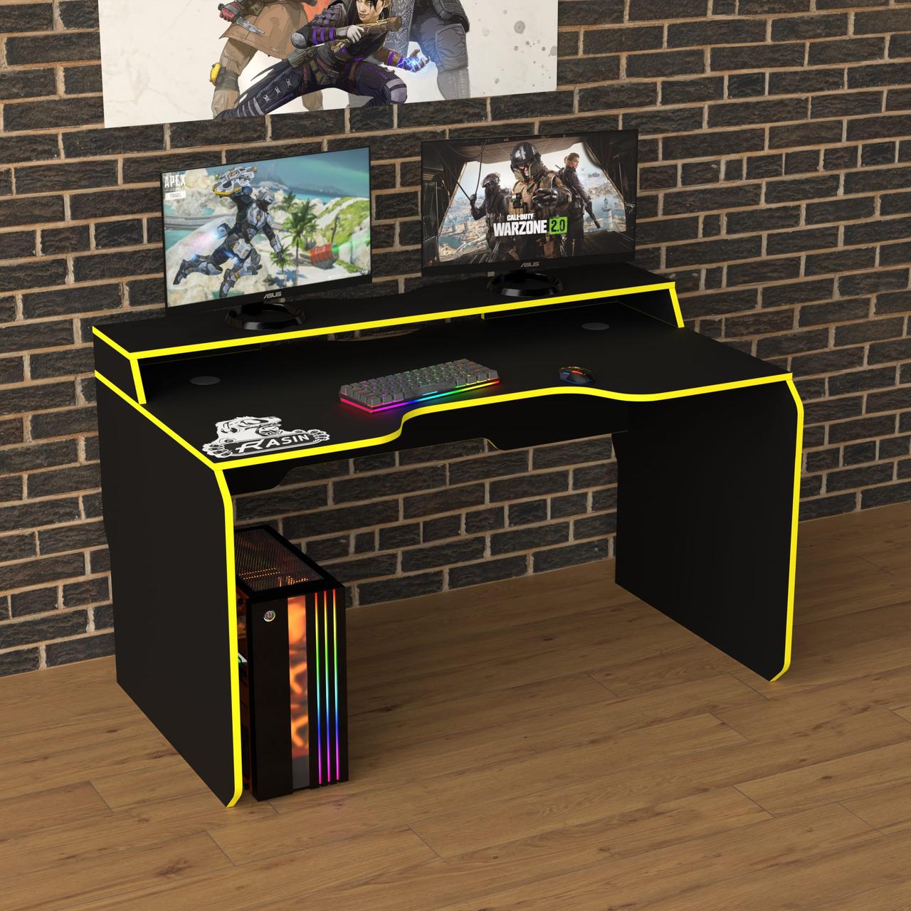 Геймерський стіл "Rasin RS-24" 120х80х75 см. Чорний/Жовтий край, фото 1