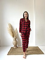 Домашняя женская пижама COSY в клетку красно/черная (рубашка+штани) S