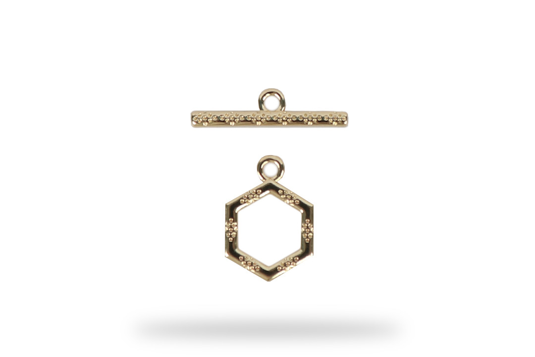 Застібка-тогл Шестигранне кільце, 12 х 16 мм — 21 мм, золото, мідь, Китай, фото 1