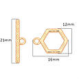 Застібка-тогл Шестигранне кільце, 12 х 16 мм — 21 мм, золото, мідь, Китай, фото 5