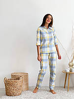 Домашний женский комплект COSY в клетку желто/серый (рубашка+штани)