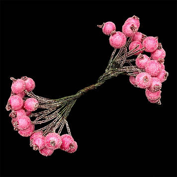 Гілочка штучної калини в цукрі для декору, цукрова калина, колір рожевий