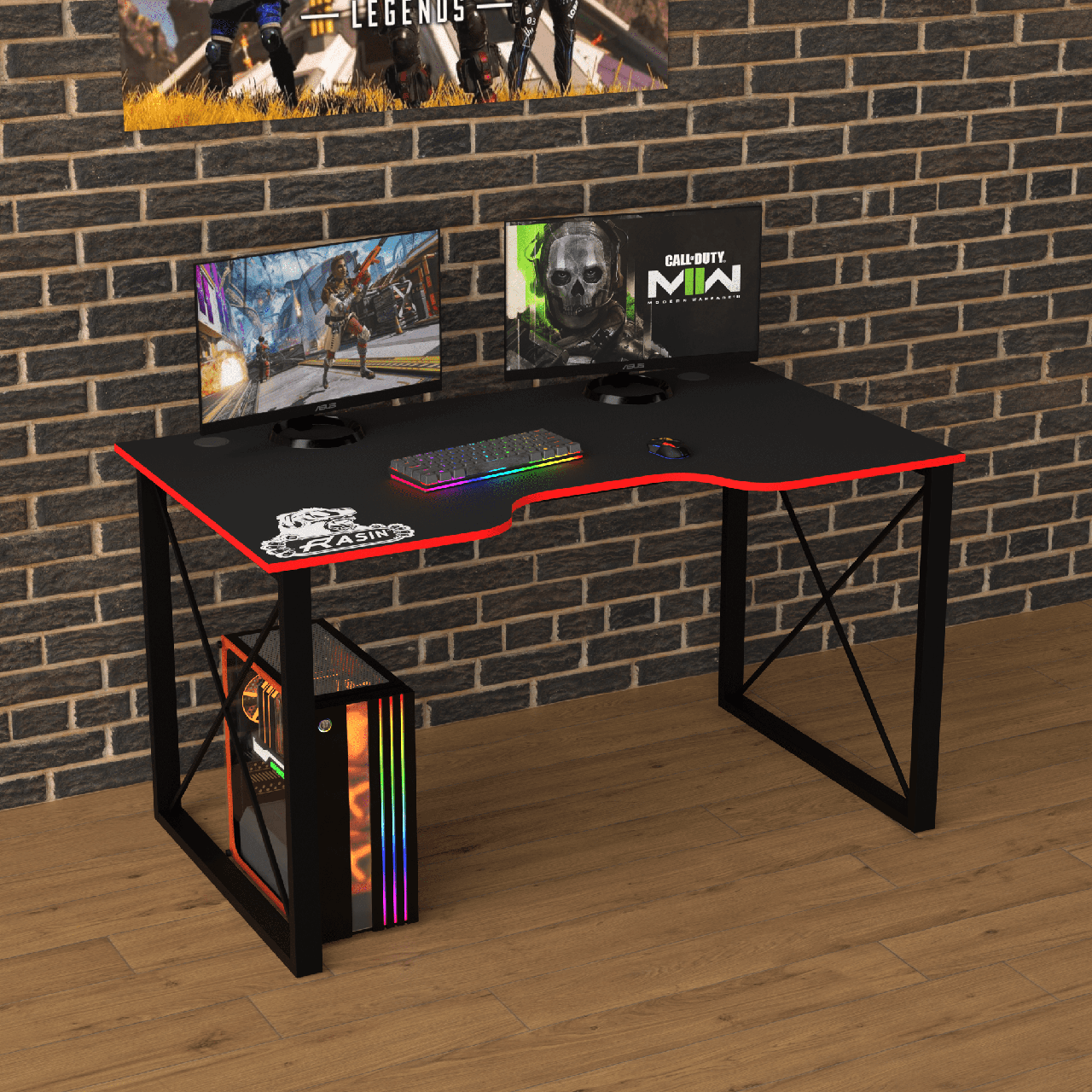 Геймерський стіл "Rasin LOFT-13" 120х80х75 см. Чорний/Червона кромка, фото 1