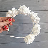 Обруч для свята— біла квітка зі срібними блискітками, фото 4