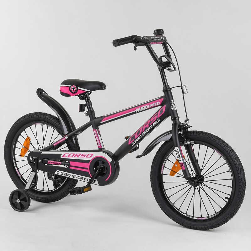 Велосипед дитячий 18 Corso MAX Speed ST-18088 посилений обод і спиця, чорно-рожевий