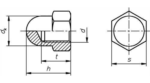 Чертеж колпачковой гайки м24 с мелкой резьбой ГОСТ 11860-85,DIN 1587 