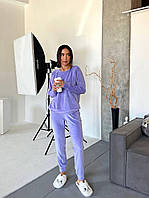 Женская велюровая пижама / домашний костюм с длинным рукавом и штаны на высокой посадке лавандовый, 42/44