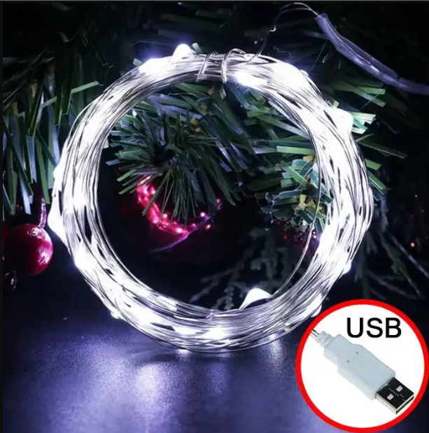 Гірлянда 100 led нитка довжина 10м c USB для 5v, powerbank White крапля роси, фото 1