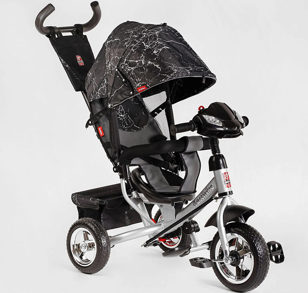 Велосипед дитячий триколісний Best Trike 6588/78-755 колеса піна 25/20 см, музична фара USB, чорний, фото 1